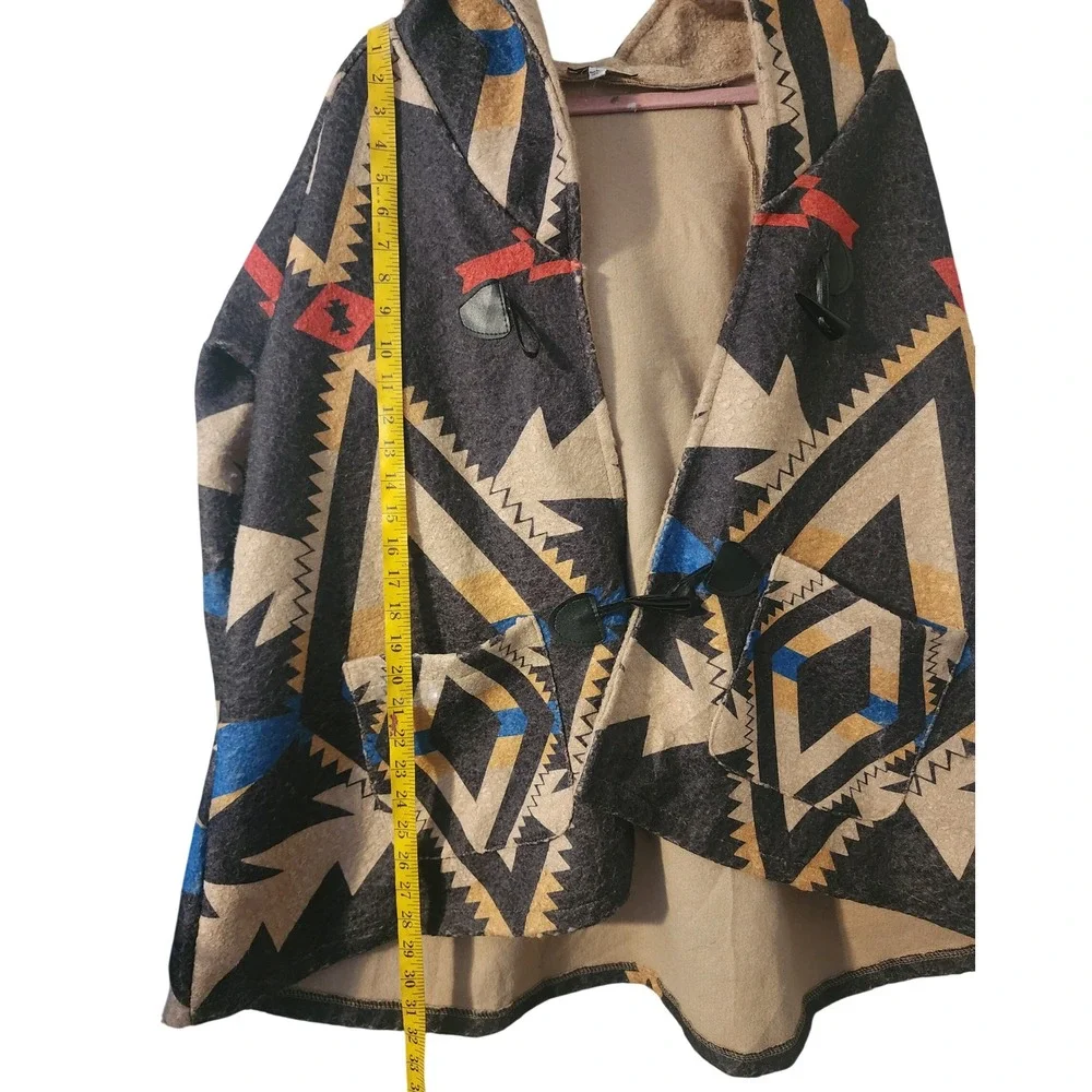 Vintage Indigo Thread Co Aztec Hooded Toggle Coat Sized L Sherpa Lined Rustic
